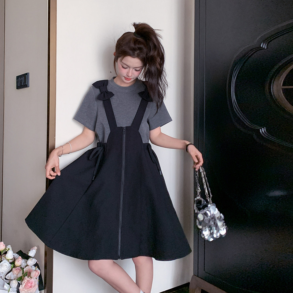 现货、假两件拼接蝴蝶结背带裙2B203-1529-P135-K198，女装连衣裙，淑塔可可