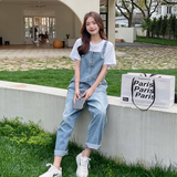 休闲牛仔背带裤女2024夏季新款设计感小众网红减龄显瘦直筒连体裤，女装牛仔裤，淑塔可可