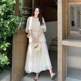 夏季新款绣花上衣+网纱半裙两件套2B203-1659-P185-K298，女装套装/套裙，淑塔可可