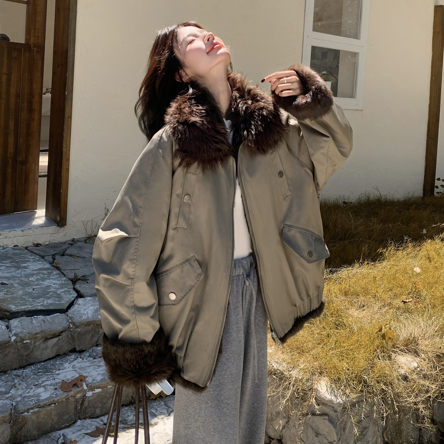 新款，现货两面穿派克服151-1585-P205-K298，女装派克服，淑塔可可