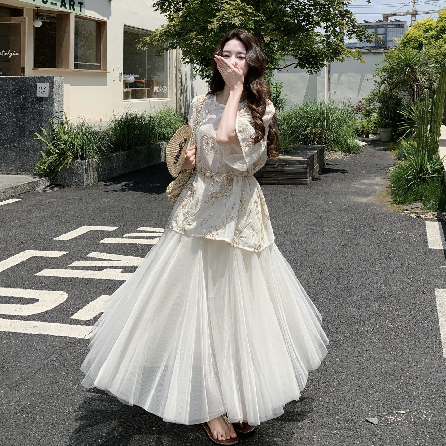 【现货】夏季新款绣花上衣+网纱半裙两件套2B203-1659-P185-K298，女装套装/套裙，淑塔可可