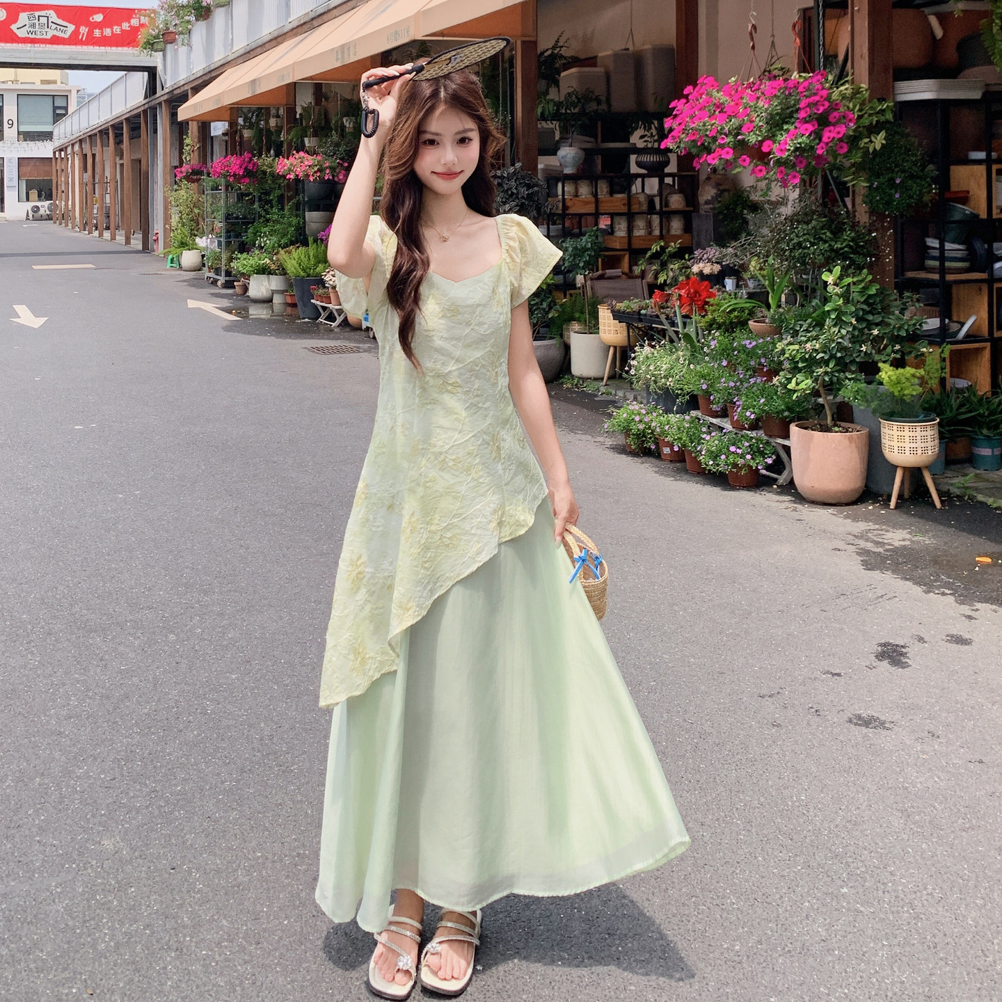 【现货】夏季新款假两件提花连衣裙2B203-1651-P150-K238,女装连衣裙,淑塔可可