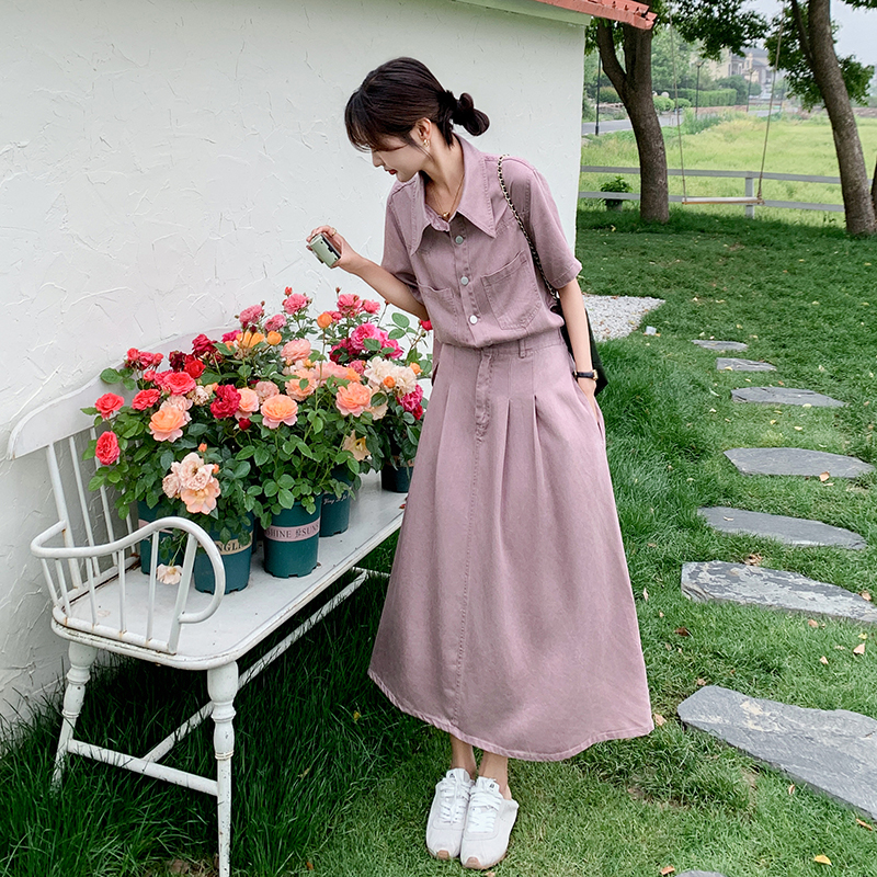 现货、假两件天丝牛仔连衣裙151-6633-P135-K198，女装连衣裙，淑塔可可