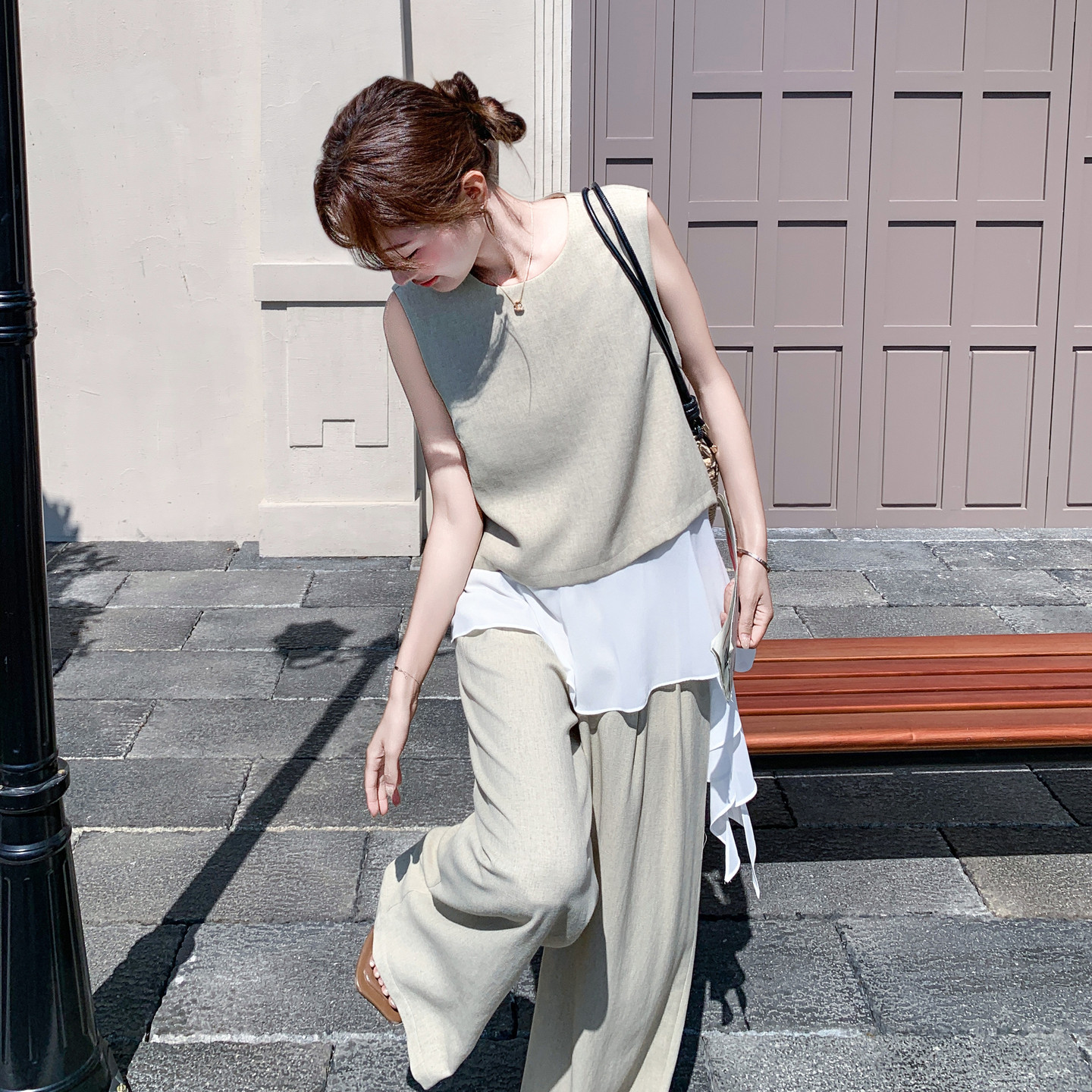 夏季新款拼接背心+阔腿裤两件套2B203-1656-P175-K278，女装套装/套裙，淑塔可可