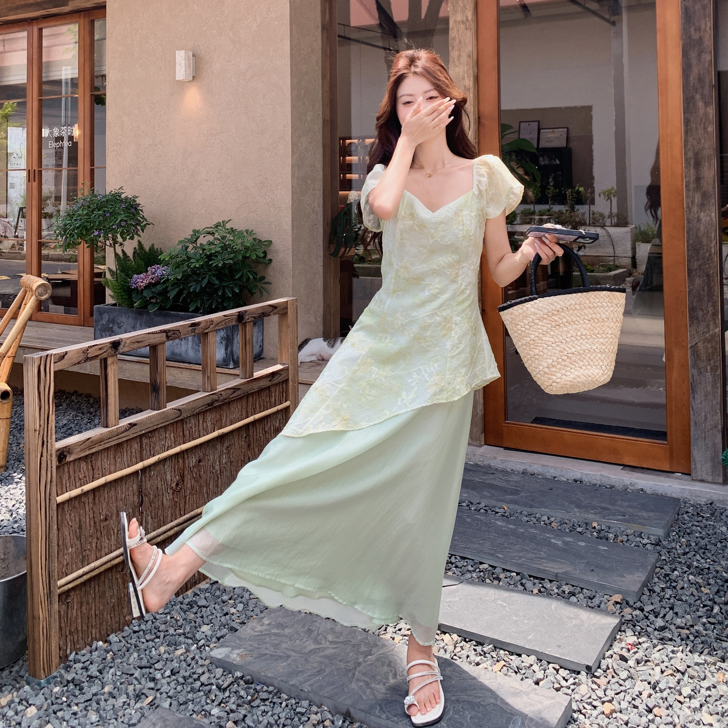 夏季新款假两件提花连衣裙2B203-1651-P150-K238，女装连衣裙，淑塔可可