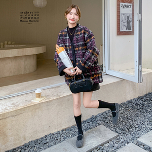 【现货】格子毛绒外套全包边151-6661-P170-K258，女装毛呢外套，淑塔可可
