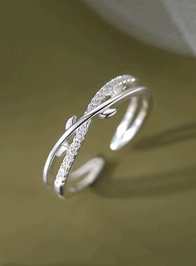 正品枝芽戒指女s925纯银小众设计简约时尚百搭高级感开口戒食指环