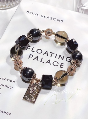 情侣黑胆石手链黑曜石14k包金