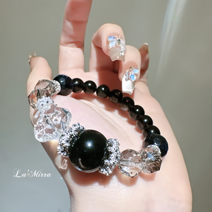 驱辟净煞尖晶石天然银黑曜石宇宙星空水晶手链手串走夜路护体镇宅