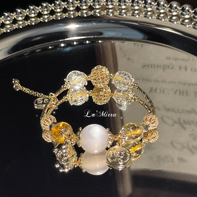 祈福招财金猪转运月光石14k手串