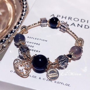 夜幕星空天然黑曜石净煞黑水晶黑玛瑙手链宇宙手串手镯原创设计女