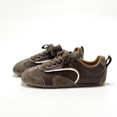 韩版 女ins潮小众百搭休闲运动真皮单鞋 2025新款 平底显脚小德训鞋