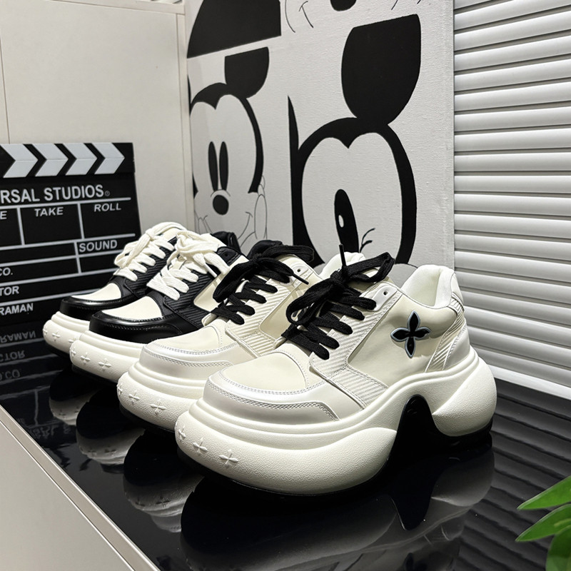 赵露思同款2025夏季新款厚底熊猫休闲系带运动鞋十字花老爹鞋女鞋