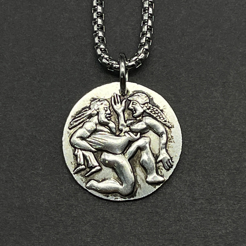 古希腊银币纪念币镀银硬币项链打孔欧洲神话山林之神萨提尔水仙女