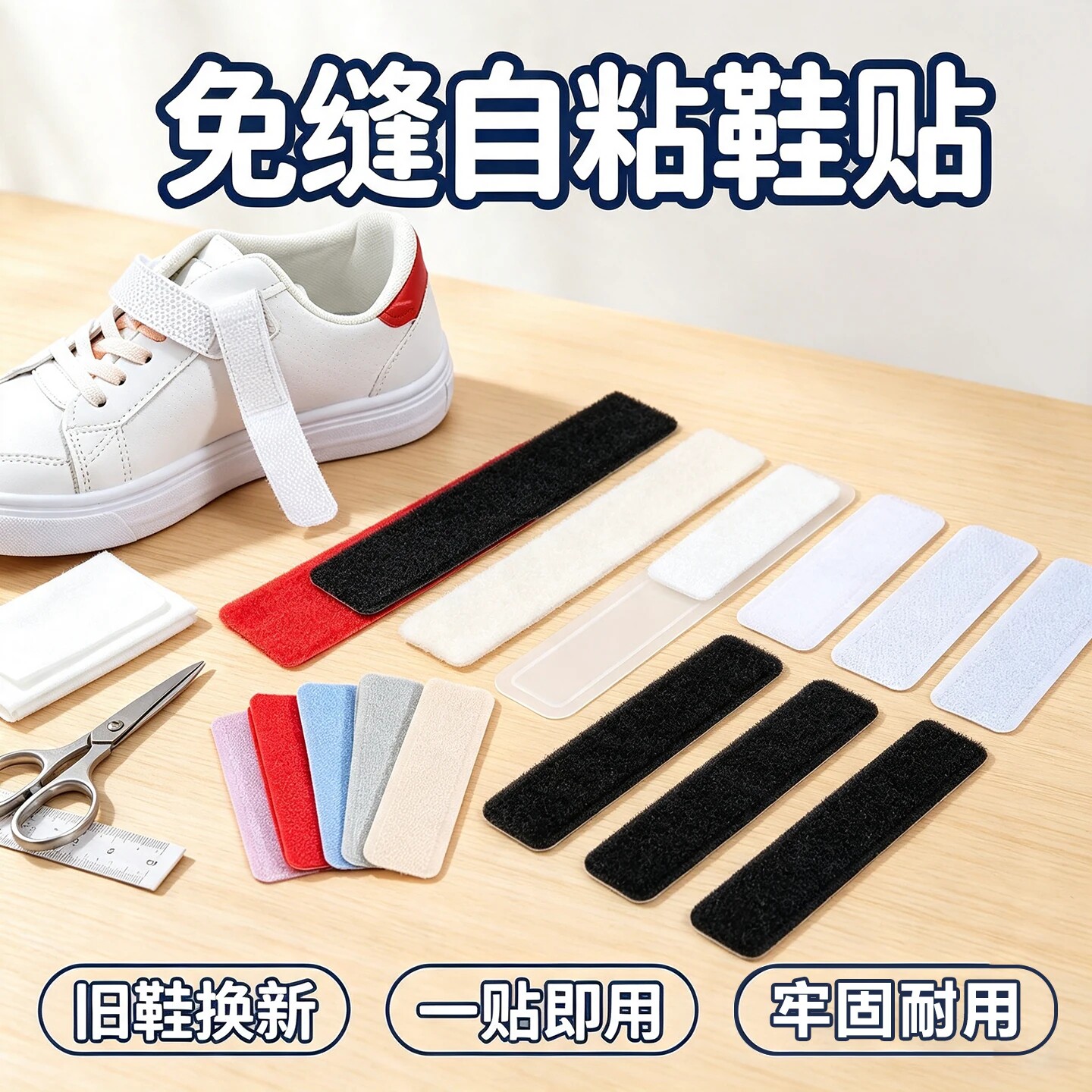 儿童鞋子魔术贴更换免缝粘鞋贴自粘布贴小孩粘贴凉鞋替换上条粘扣