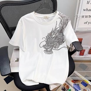 網紅印花修身 夏季 過肩龍短袖 男女情侶款 龍頭t恤精神小伙顯瘦半袖