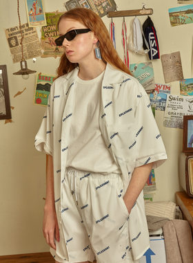 【国现】韩国设计师品牌mainbooth字母印花古巴领短袖夏威夷衬衫