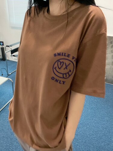 东大门美式街头棕色笑脸短袖T恤
