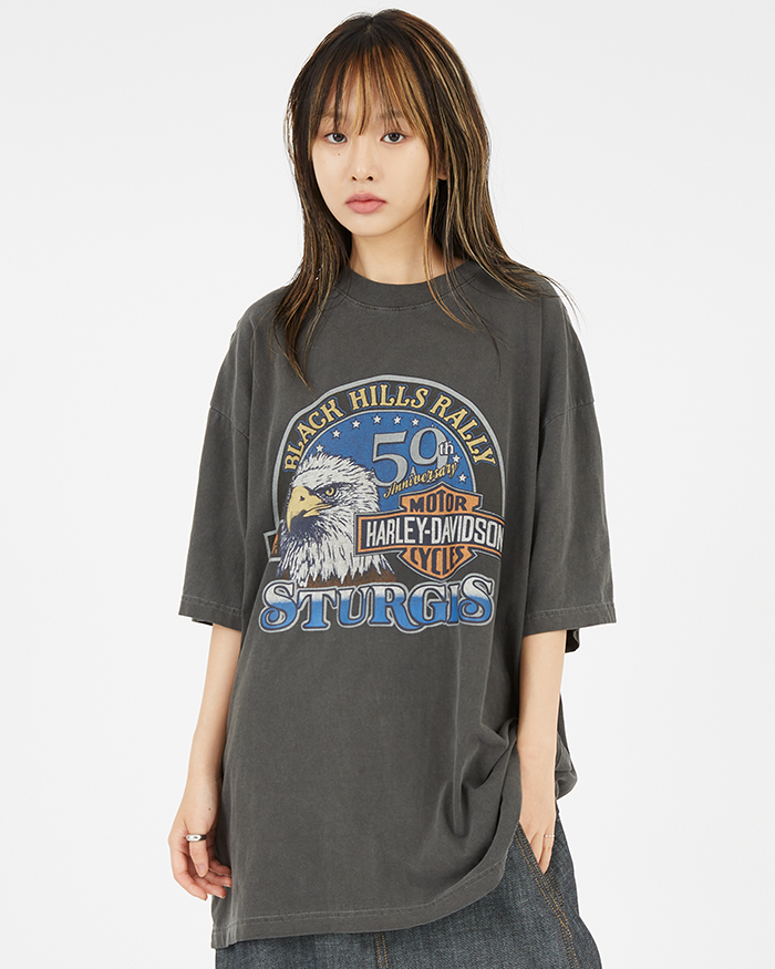 东大门韩国代购美式vintage哈雷机车字母老鹰火焰印花短袖T恤男女