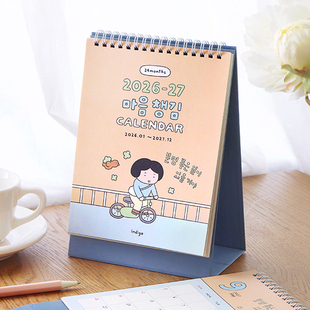 韩国indigo可爱女孩插画桌面台历2026年2027年双面彩页两年月计划
