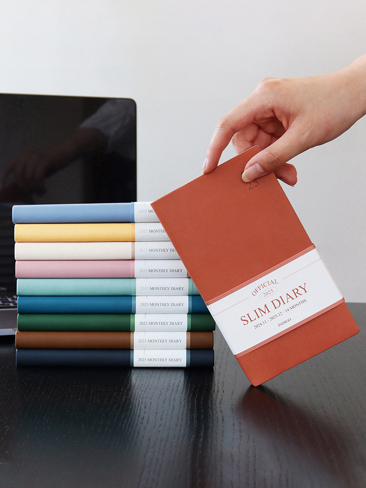 한국 인디고 고급 가죽 2025 휴대용 좁은 월간 플래너 사무실 노트 일기