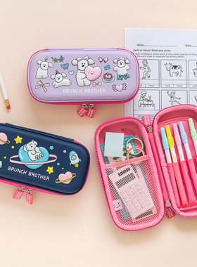 韩国文具romane可爱卡通立体狗狗大容量笔袋男女学生文具盒收纳包