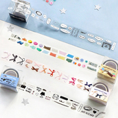 韩国iconic卡通涂鸦创意胶带式 PET透明贴纸diy手账相片咕卡装 饰贴