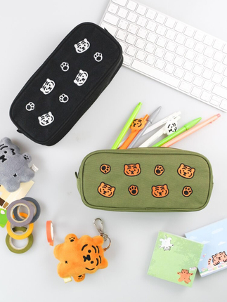 Capacious square universal pencil case, brand stationery with zipper, organizer bag, South Korea, with embroidery