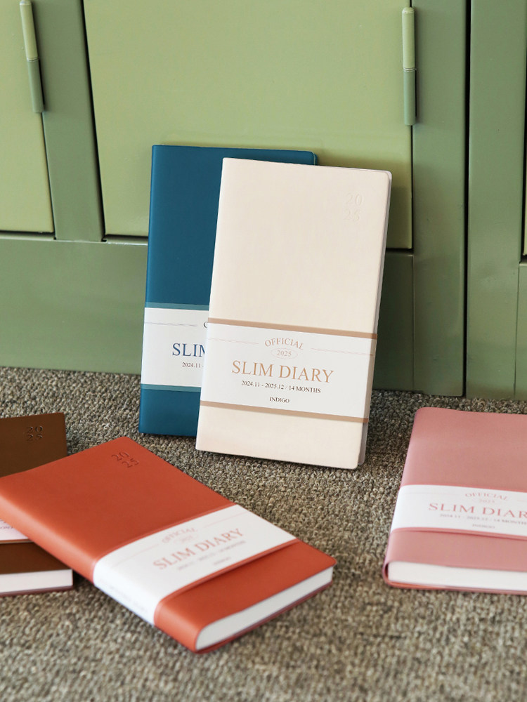 한국 인디고 고급 가죽 2025 휴대용 좁은 월간 플래너 사무실 노트 일기
