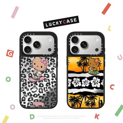 C家沙滩冲浪黑皮kitty适用iphone17手机壳16promax苹果15pro磁吸MagSafe镜面14plus可爱13甜酷少女12