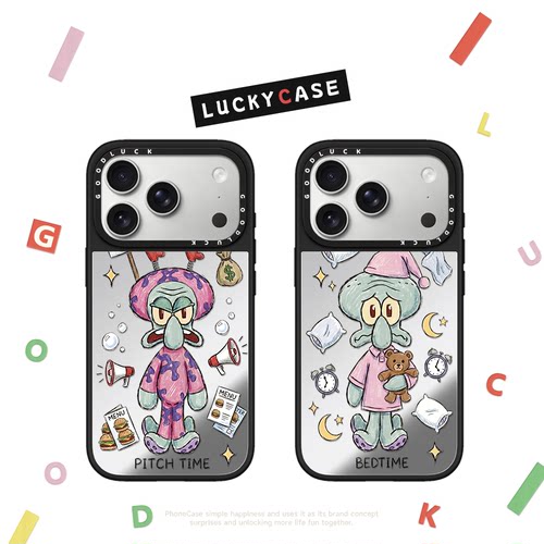 C家涂鸦章鱼哥的一天日常适用iphone17手机壳16promax苹果15pro镜面MagSafe磁吸14plus趣味13可爱12