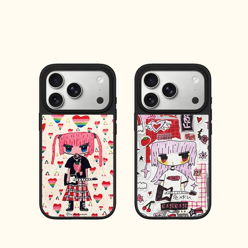 联名涂鸦摇滚少女SAIAKUNANA适用iphone17手机壳16promax苹果15pro镜面MagSafe磁吸14plus甜酷13C家