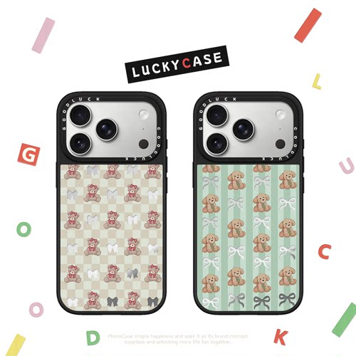C家条纹格子蝴蝶结小熊小羊适用iphone17手机壳16promax苹果15pro镜面MagSafe磁吸14plus卡通13日韩ins可爱12