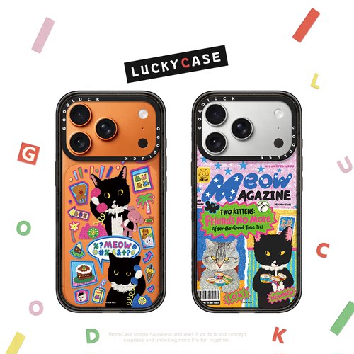 C家联名美式复古小黑猫MEOW奶牛猫适用iphone17手机壳16promax苹果18pro透明MagSafe磁吸15plus卡通14/13可爱