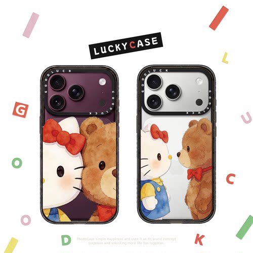 C家水彩贴脸拥抱KT小熊适用iphone17手机壳16promax苹果18pro镜面MagSafe磁吸15plus卡通14可爱13情侣12日韩