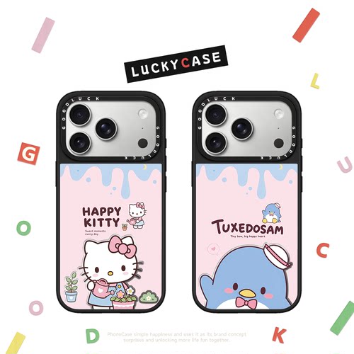 C家粉蓝奶油kitty企鹅适用iphone17手机壳16promax苹果15pro镜面MagSafe磁吸14plus卡通13可爱12情侣日韩