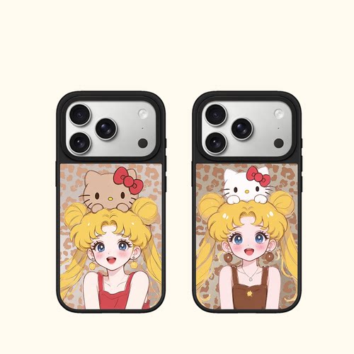 C家豹纹美少女Kitty猫适用iphone17手机壳16promax苹果15pro镜面MagSafe磁吸14plus甜酷少女13日韩ins闺蜜12