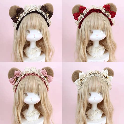 发带发箍lolita少女棕色熊耳