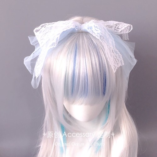 白色蕾丝蝴蝶结发箍洛丽塔y2k