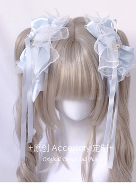 亚文化lolita少女芭蕾风日系飘带蝴蝶结发夹粉蓝色纱带对夹发饰