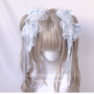 亚文化lolita少女芭蕾风日系飘带蝴蝶结发夹粉蓝色纱带对夹发饰