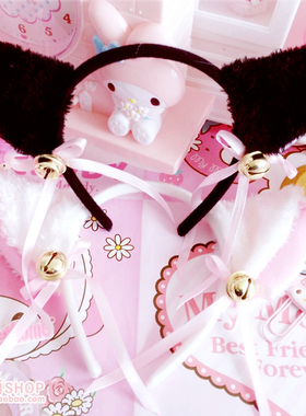 日系白色铃铛头箍猫耳朵