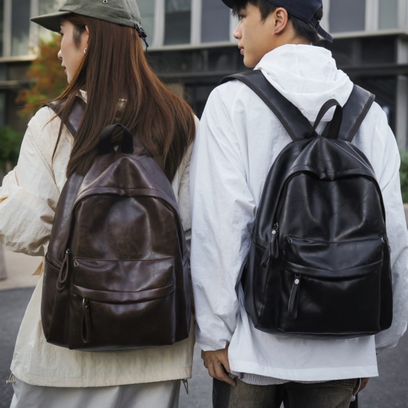 防水耐脏PU皮质书包男大学生休闲简约女士旅行背包女生时尚双肩包