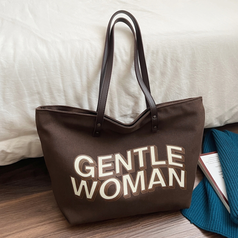 秋冬大容量高级感上班通勤托特包包女2025新款休闲字母单肩布袋包