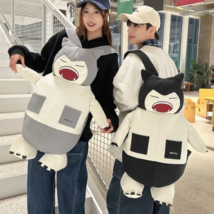 卡比兽动漫机车双肩包女卡通书包通勤旅行背包男摩托车骑行头盔包