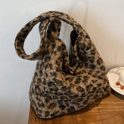 韩风ins复古豹纹毛毛包托特包