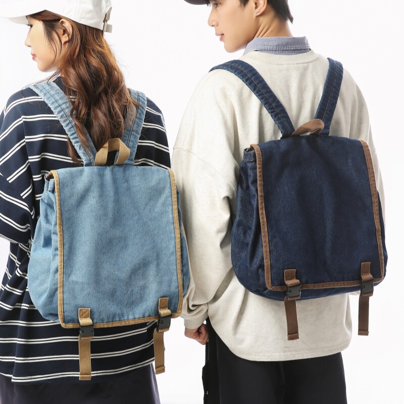 双肩包男潮牌背包新款时尚学生牛仔书包港风超火休闲大容量电脑包