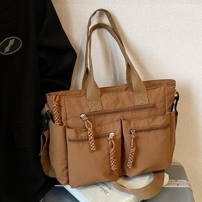 休闲尼龙布手提托特包2024新款时尚大容量通勤单肩斜挎包旅行女包