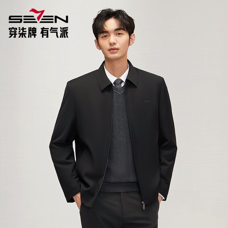柒牌翻领尼克服2025秋冬新款可拆卸兔毛内胆商务百搭保暖皮草外套