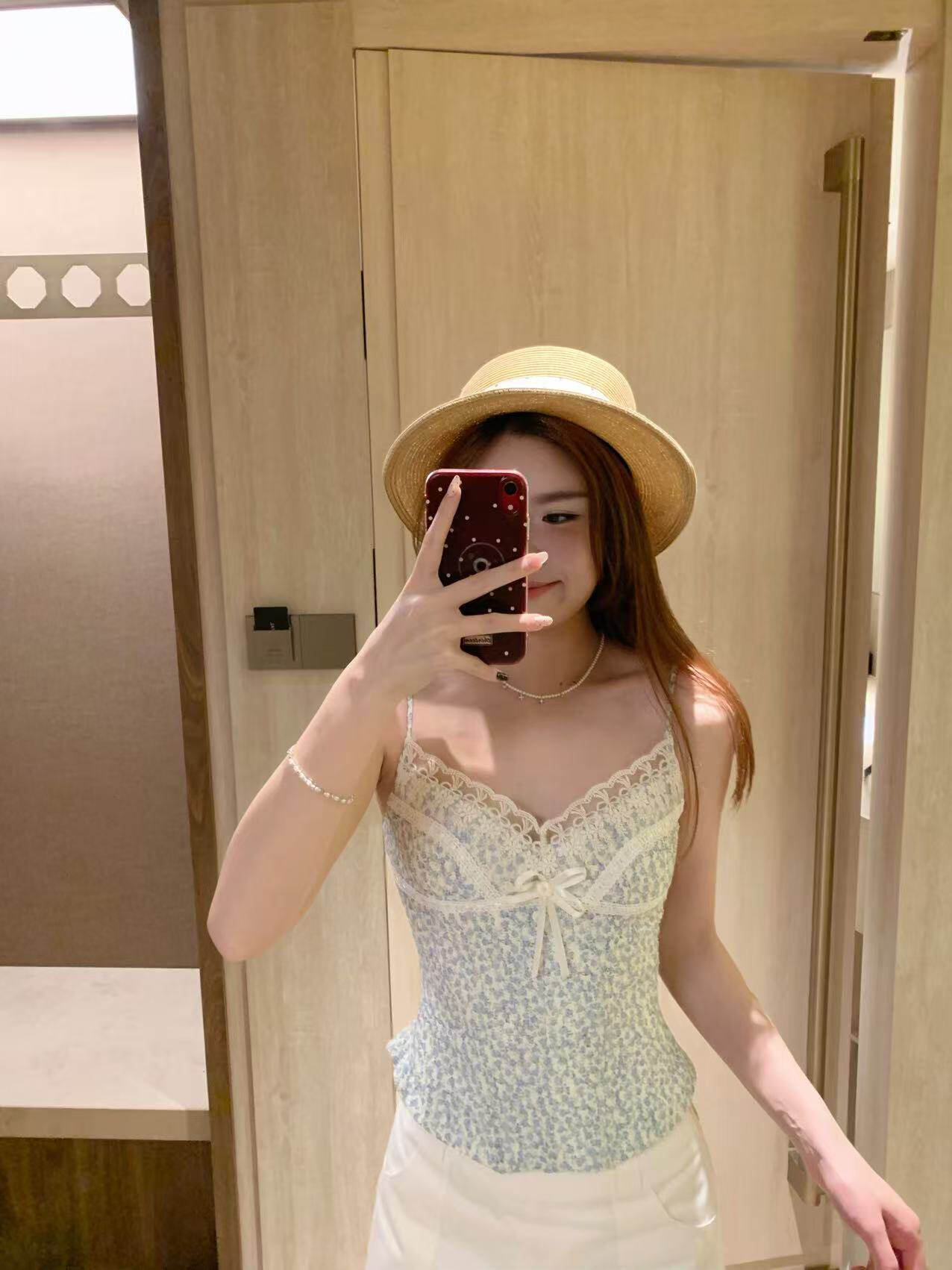 越南jubin鱼骨胸衣法式碎花吊带有胸垫女夏季小清新显瘦上衣